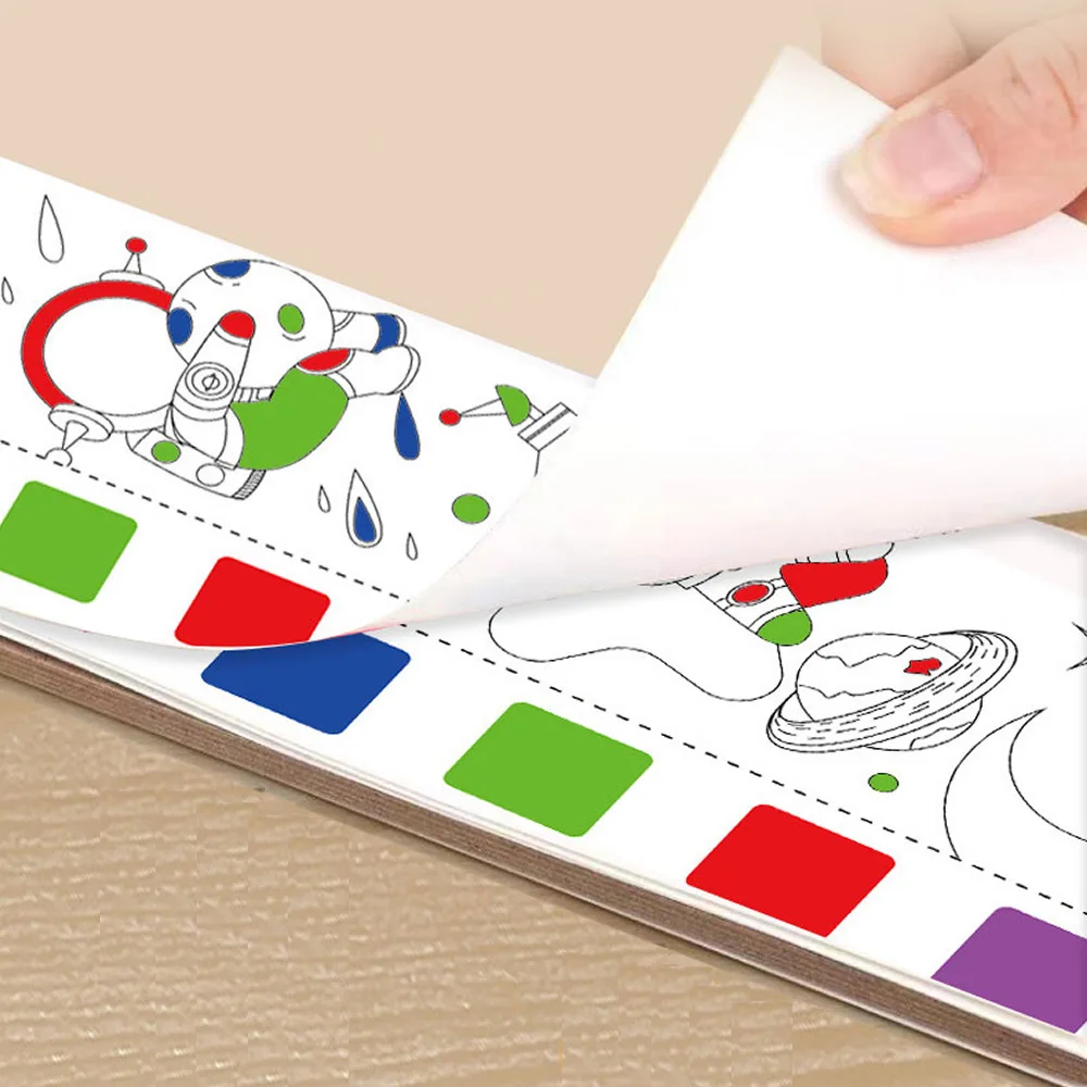 สมุดระบายสีสีน้ำแบบพกพา 12 แผ่น/ชุด - สมุดระบายสีสำหรับเด็กพร้อมแปรงทาสี, เครื่องเขียนสำหรับวาดภาพกราฟฟิตี