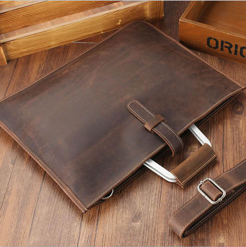 Echt leder Aktentasche für Mann a4 Datei Dokument Handtaschen männlich verrückt Pferd Leder Laptop tasche passen 14 Zoll Business-Tasche