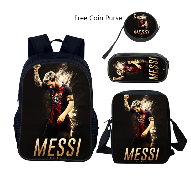 Set da 3 pezzi Zaino da scuola per bambini con stella del calcio con borse per il pranzo Borse per matite Borse da scuola per M-Messis Ragazzi Ragazze Miglior regalo