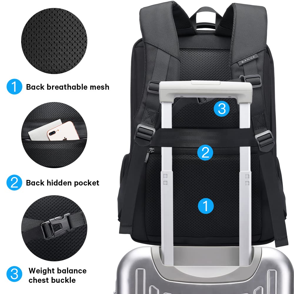 BANGE Mochila antirroubo para laptop de 15,6 polegadas para homens Bolsas escolares Mochilas de viagem de negócios à prova d'água com porta de carregador USB