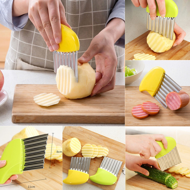 Edelstahl Kartoffel chip Slicer Teig Gemüse Obst Crinkle gewelltes Slicer Messer Kartoffel schneider Chopper Pommes Frites Maker Tool
