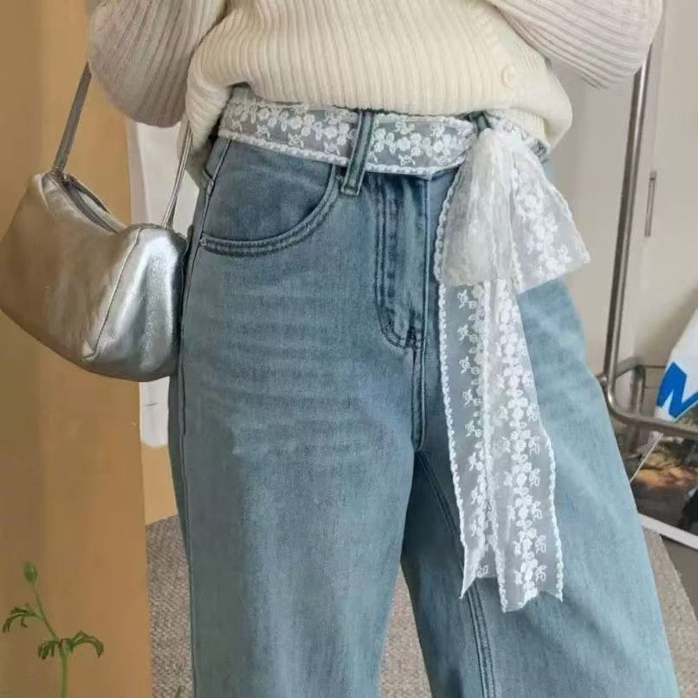 Модный длинный кружевной пояс Y2k с бантом и цветочным кружевом, тонкий пояс с завязками, джинсовый пояс, уличная одежда