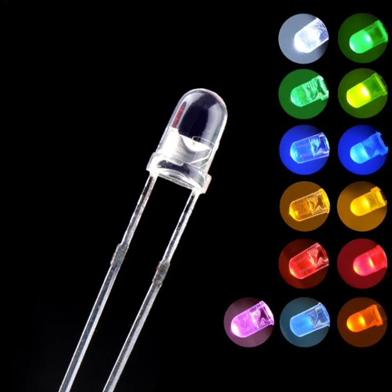 Bai Honghuang LED 램프 비드, F3 지시, 파란색, 녹색, 보라색, 주황색, 3 mm 발광 다이오드, 100 개