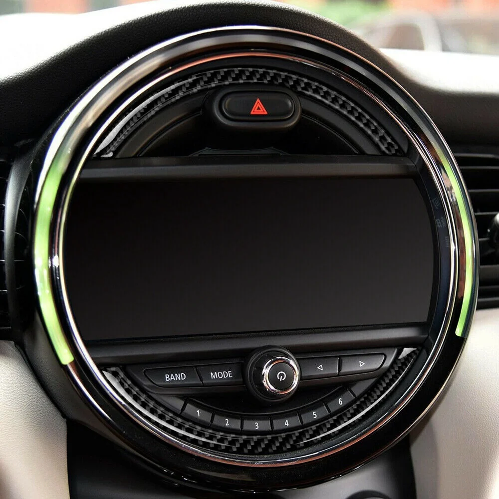 Garniture de cadre d'écran de navigation de console en fibre de carbone véritable pour Mini Cooper, F55, F56