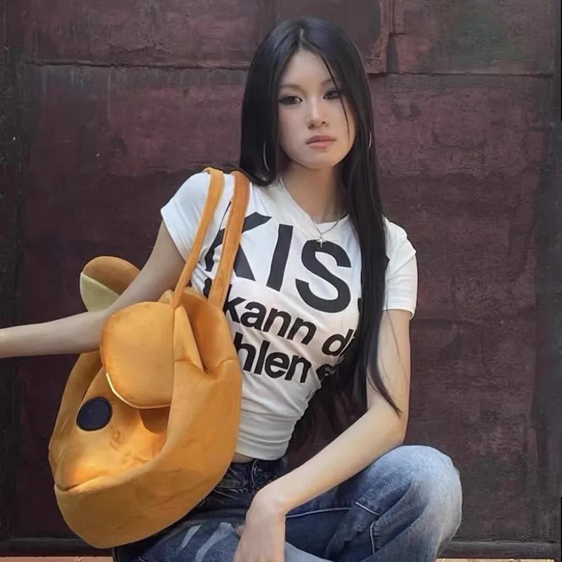Karrram 日本 Y2k レタープリント Tシャツ トラッシー 2000 年代スタイル クロップトップ ヴィンテージ 原宿 半袖 Tシャツ アメリカン レトロ 90 年代