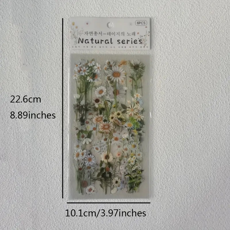 JIANQI 6pcs/pack Transparent PET Stickers Scrapbooking Materials DIY Junk Journal Collage Floral Leaves Plants Decor Stickers