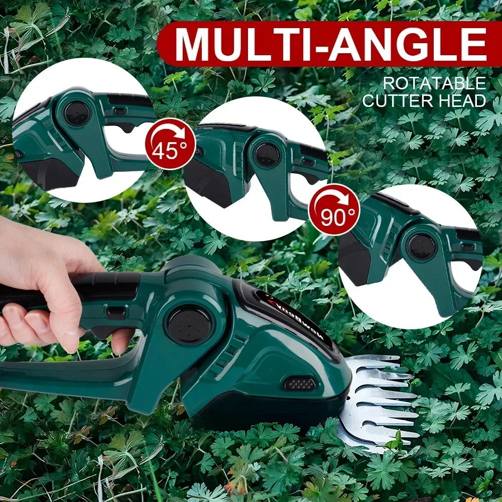 NEWBENY 2 IN 1 Handheld Electric Hedge Trimmer Garden Tool 24V Cordless Rechargeable Household Shrub Weeding Pruning Lawn Mower