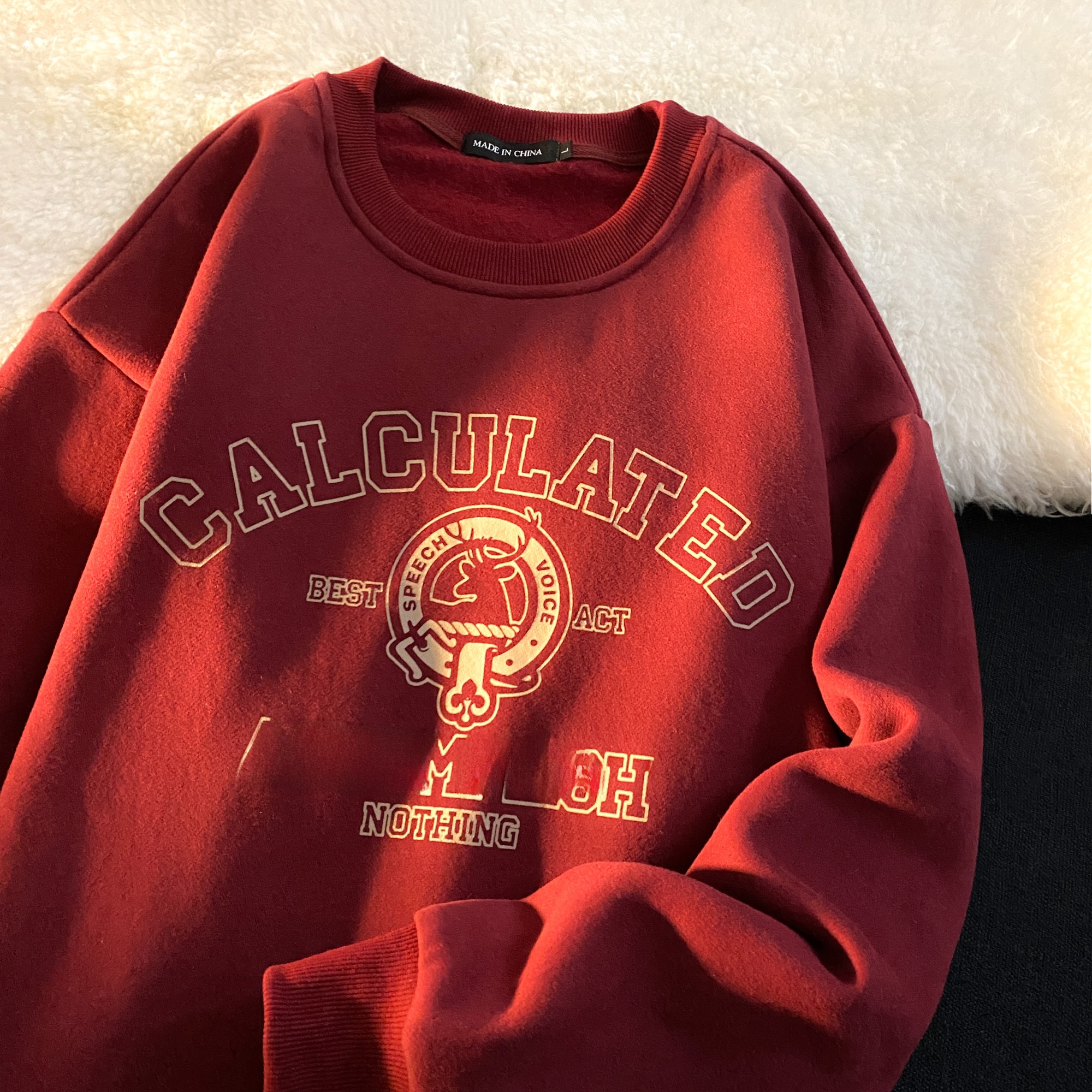 Oversize round Neck Fleece Lined Hoodie Women's Loose Thickened American Retro Jacket Cotton Long Sleeve Comfortable Fit Hoodie