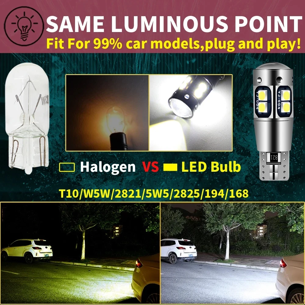 2 ชิ้น Super Brigh T10 W5W 168 192 ไฟท้าย Led สีขาว 3030 10SMD 12 โวลต์รถ Led โคมไฟอัตโนมัติ CANBUS ไม่มีข้อผิดพลาดรถ Marker ที่จอดรถหลอดไฟ