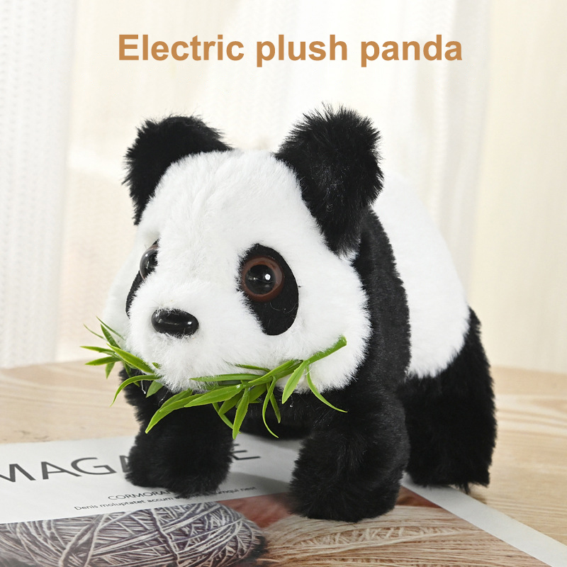 Cute Electric Plush Panda Doll Simulates Wagging Tail Walking Sound Effect Biting Bamboo Panda Electronic Pet Toy Gift