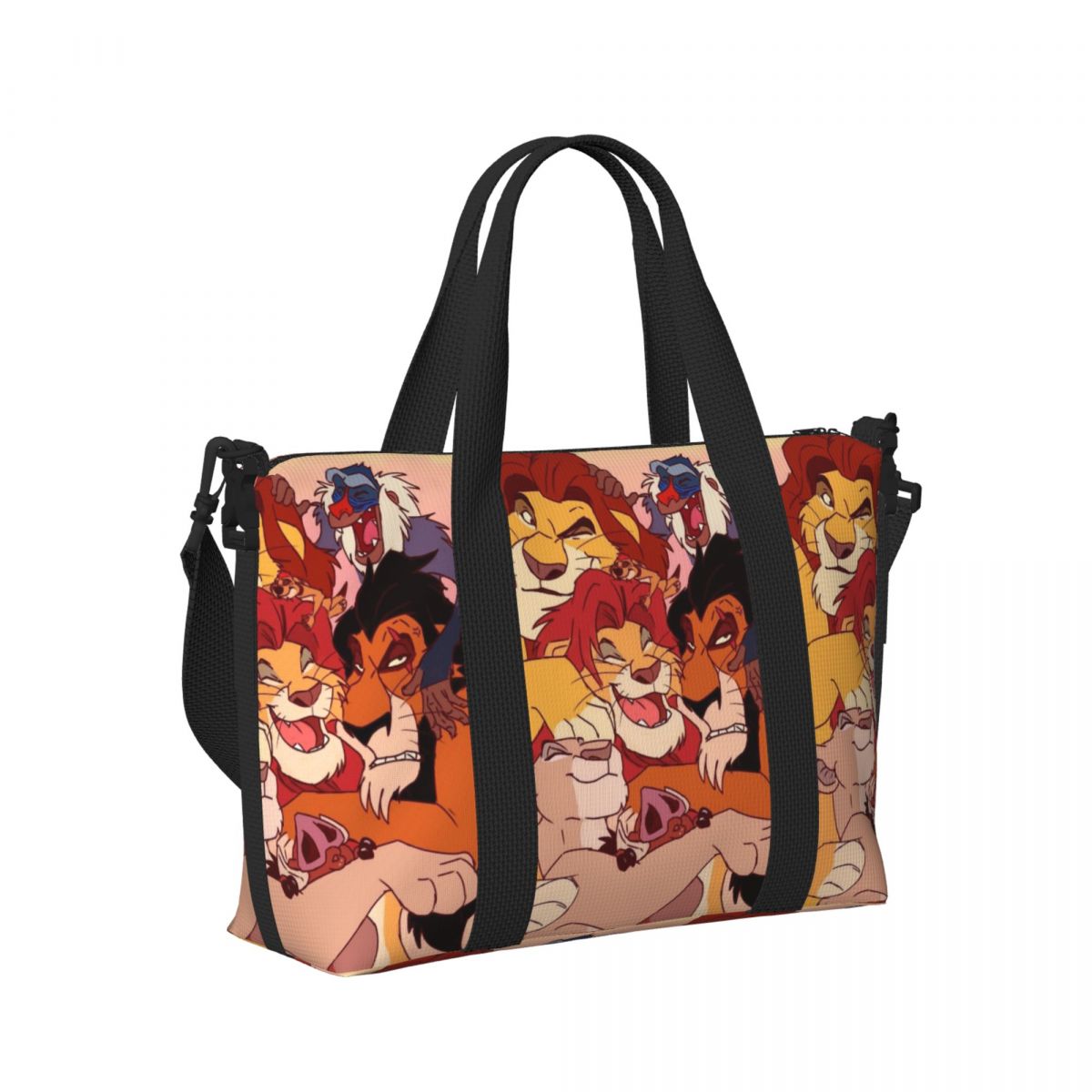 Benutzerdefinierte The Lion King Charaktere Simba Tragetasche für Frauen, großes Fassungsvermögen, niedliche Cartoon-Strand-Gymnastik-Reisetaschen