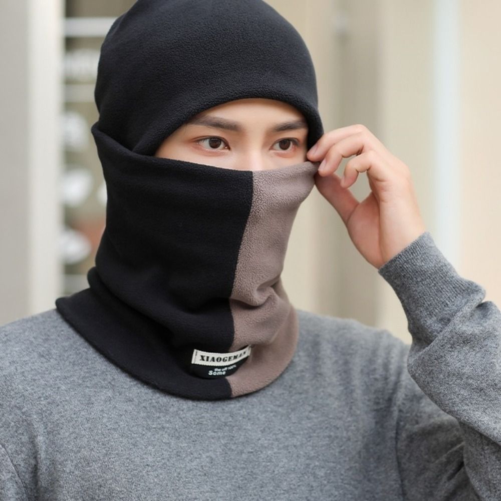 Fashion Thicken Men's Neck Warmer Hat Snood Color Blocking Pullover Cap Men Soft Warm Windproof Hat Male