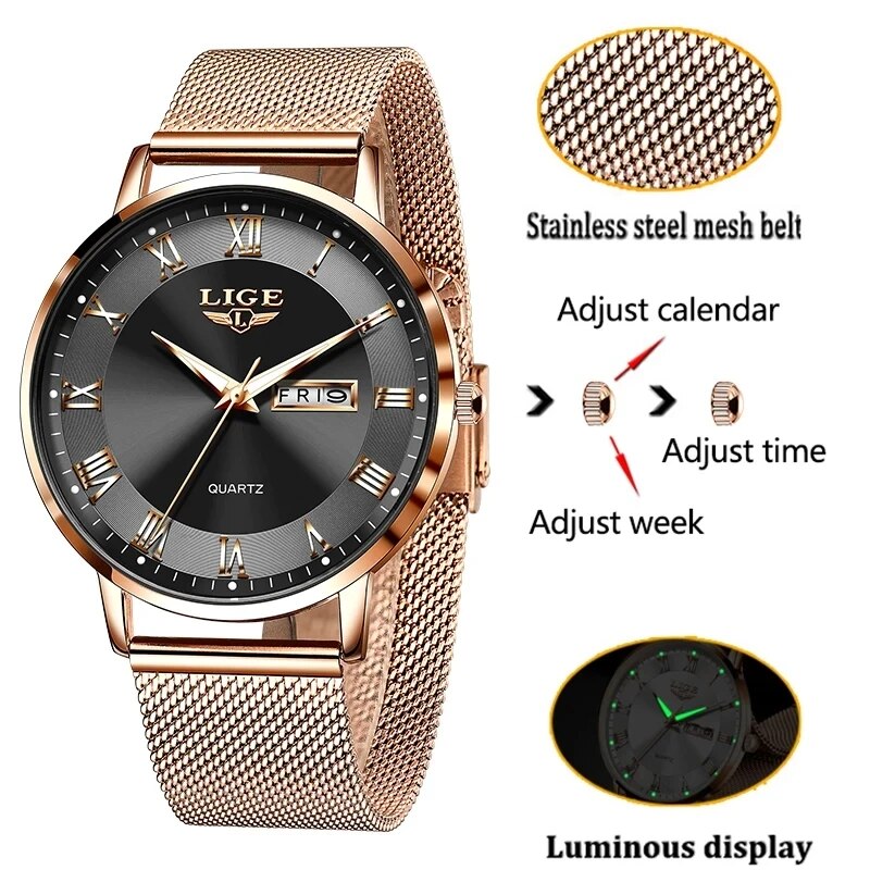 Lige 2024 novo relógio feminino relógios de luxo senhoras criativo aço pulseira relógios feminino à prova dwaterproof água relogio feminino