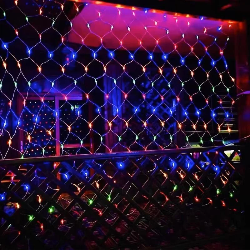 EU Plug 220V LED Net Mesh String Light Window Curtain Fairy Light Wedding Party Garden Summer Room Decoration Garland Lamp