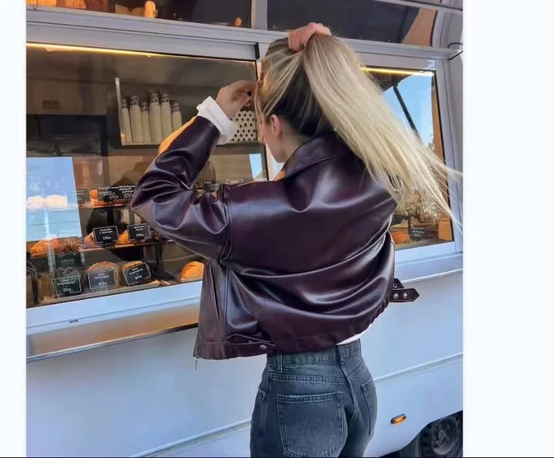 Veste en cuir pour femme, streetwear, décontracté, noir, nouvelle collection 2024