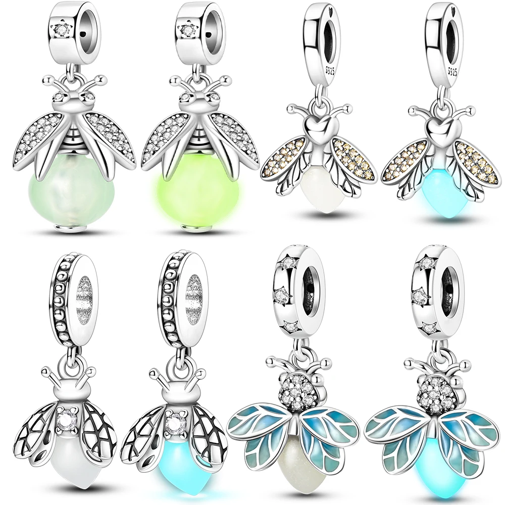 Fit สร้อยข้อมือเดิม 925 เงินสเตอร์ลิงเรืองแสงหิ่งห้อย Charms จี้สําหรับผู้หญิงเครื่องประดับของขวัญ