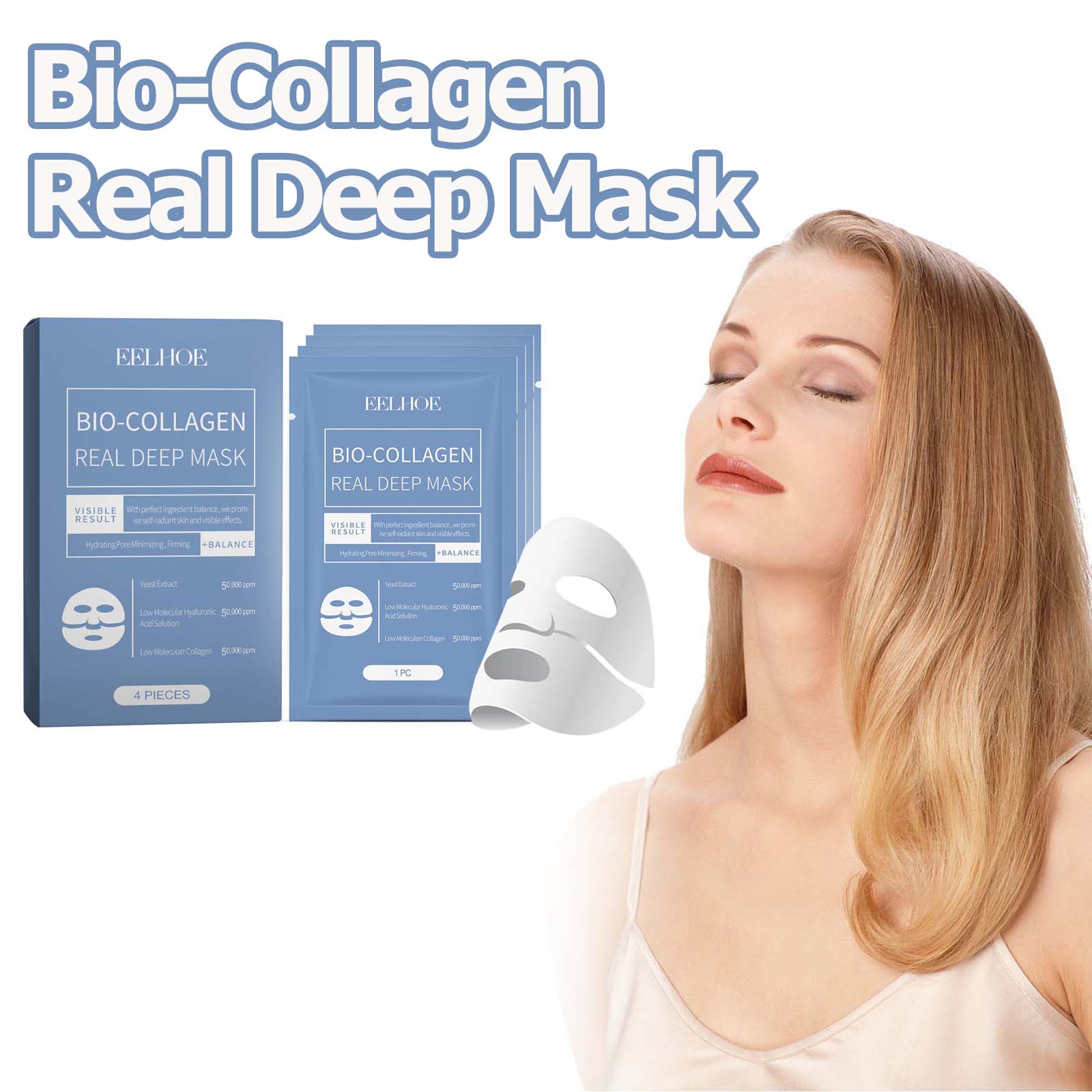 4 stks/doos Bio Collageen Gezichtsmasker Anti Aging Stevige Huidbarrière Reparatie Krimpen Poriën Verhelderende Echte Diepe Hydraterende Gezichtsmasker
