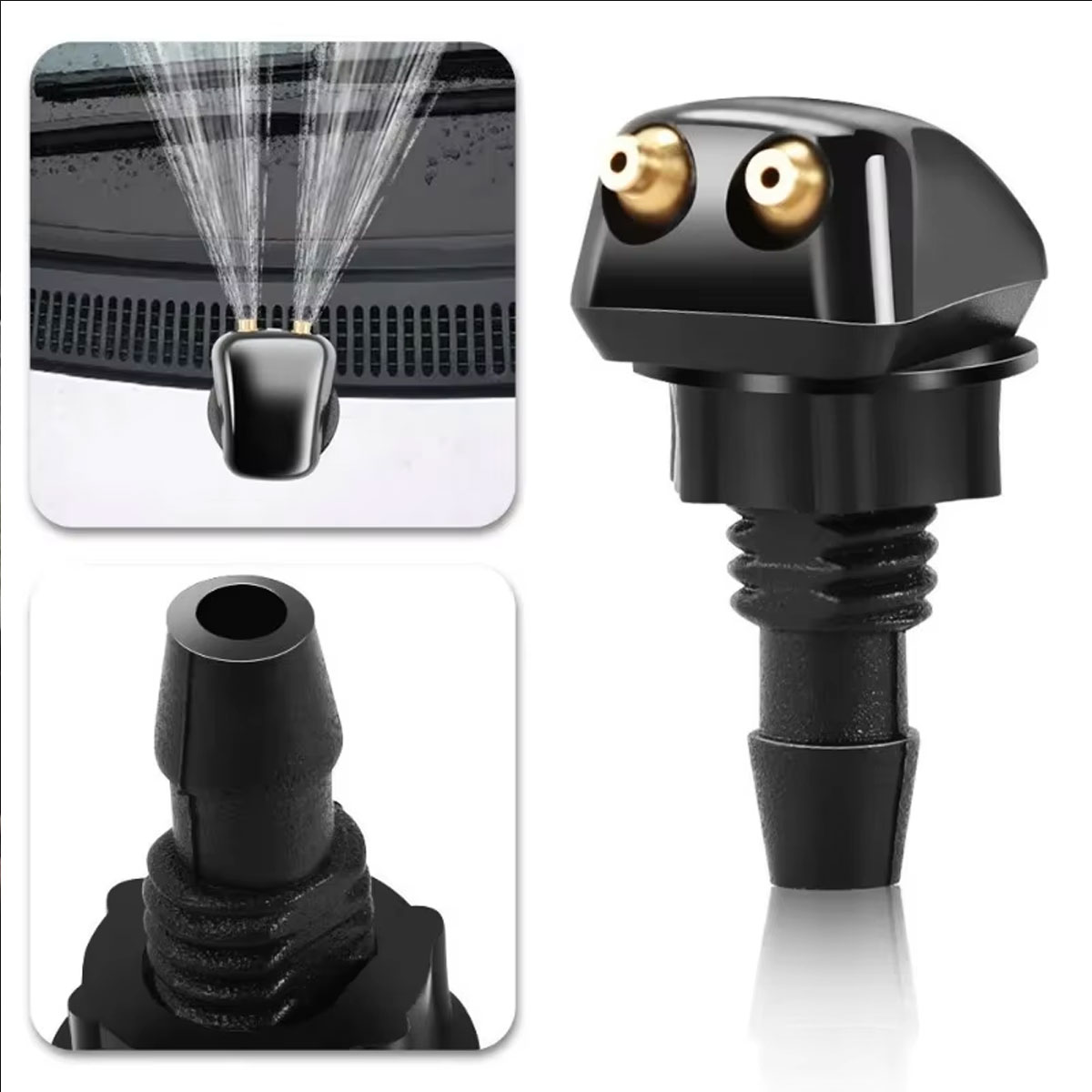 Bico de spray para limpador de para-brisa de carro, furos duplos, jato de água, conjunto de bico para lavagem de para-brisa, acessórios de limpeza automática