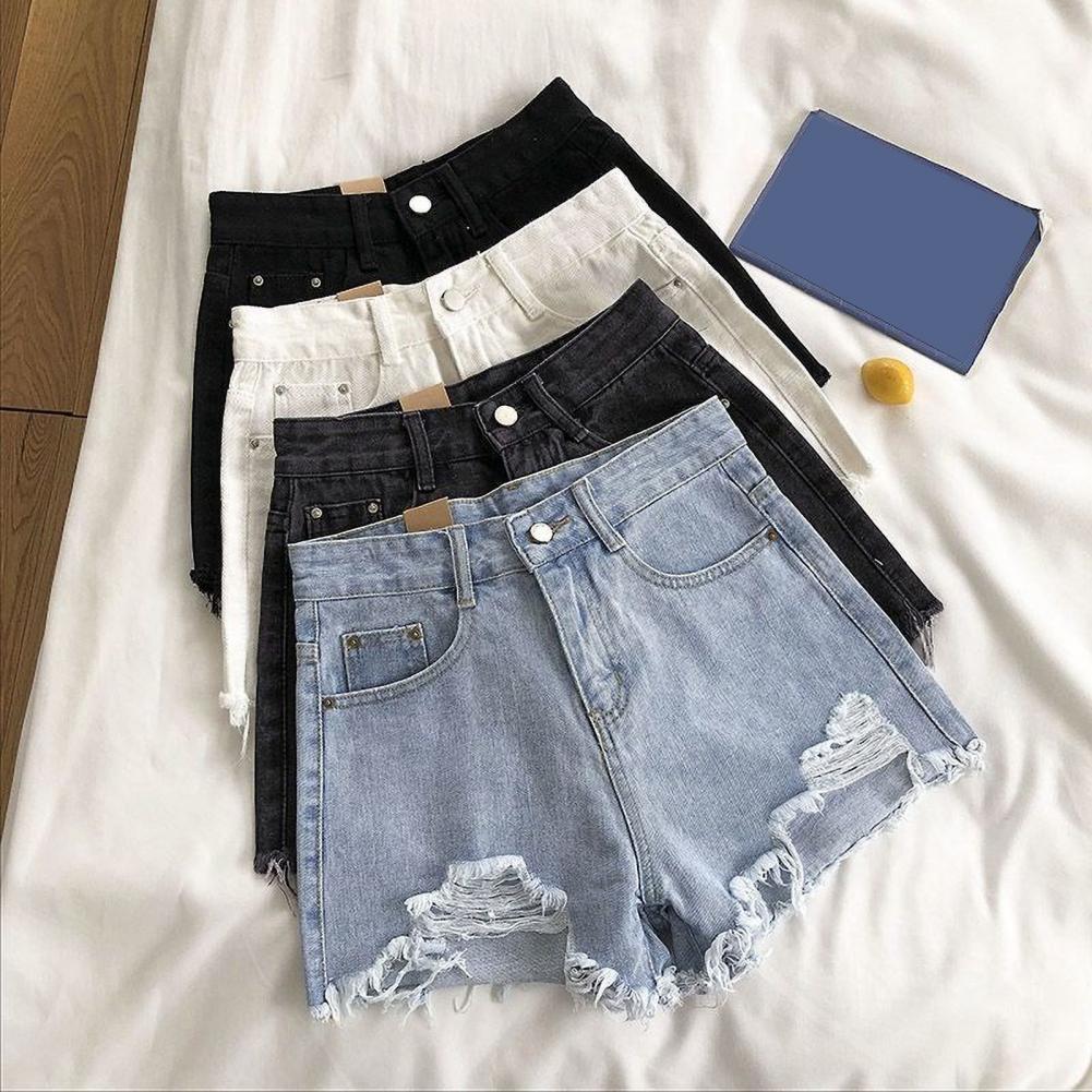 Pantalones vaqueros rasgados, pantalones cortos vaqueros Vintage de cintura alta para mujer, estilo Retro acampanado, Mini pantalones cortos rasgados ajustados de verano de cintura alta para mujer