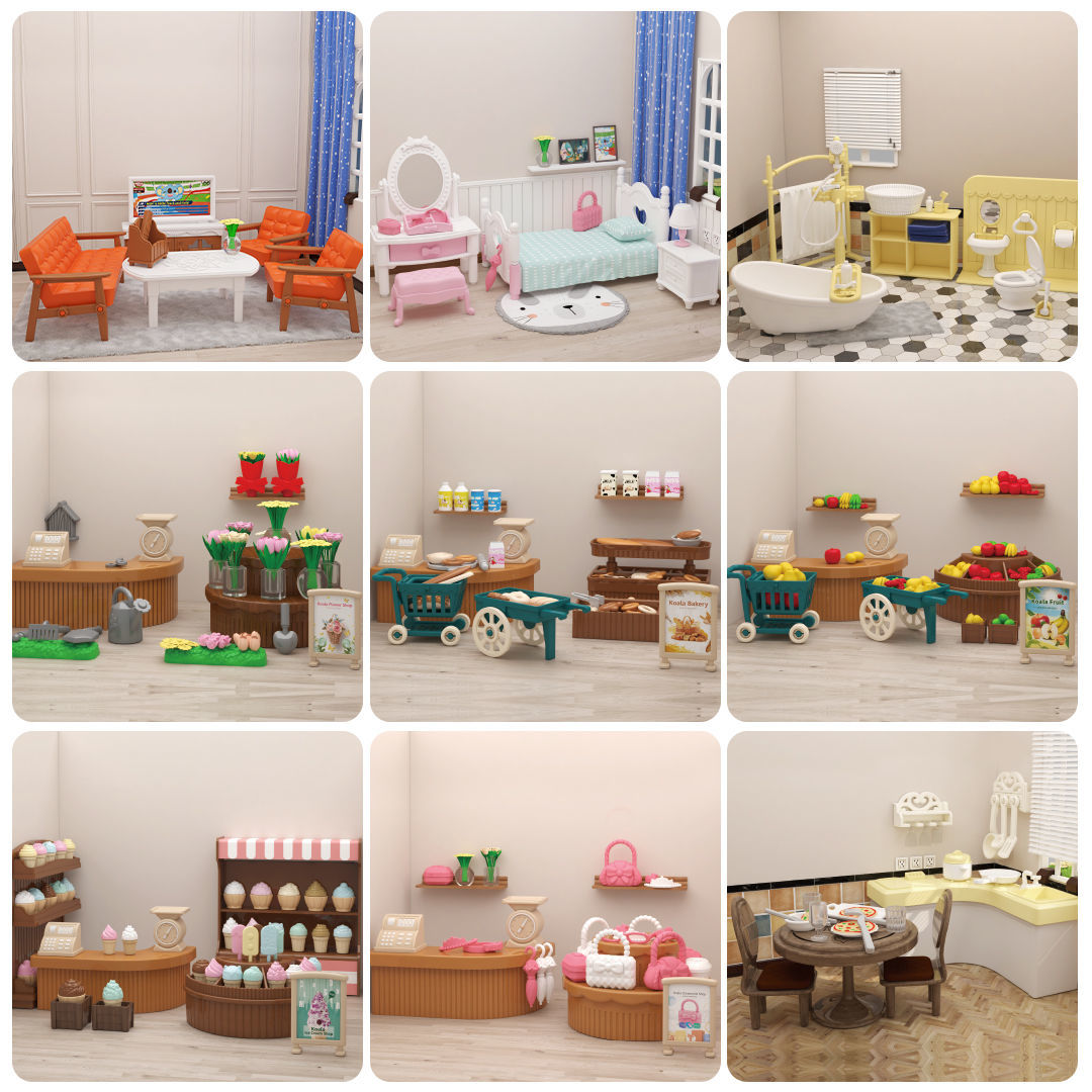 Accessori per mobili in miniatura per casa delle bambole 1/12 Supermercato Micro modello Camera da letto Famiglia di foresta per giocattoli da cucina Regalo per ragazza bambola