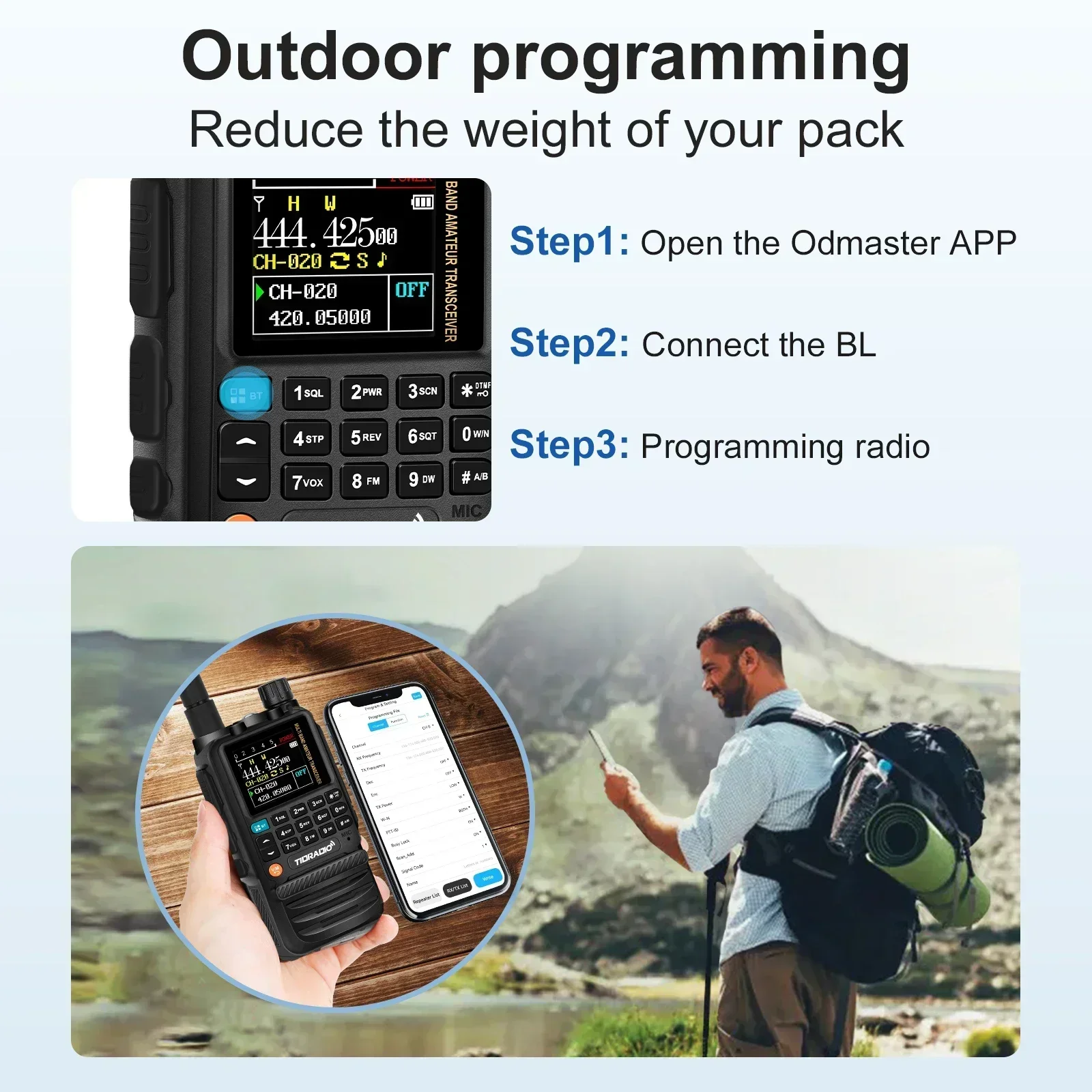 TIDRADIO H3 Walkie Talkie Phone APP Programação sem fio Dual PTT Air Band Rádio de longo alcance USB Tipo-C Cabo Programação e carga