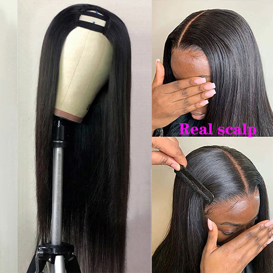Parrucche diritte Parrucca economica con parte a U Parrucche brasiliane per capelli umani per le donne Capelli vergini Vendita calda Parrucca centrale a forma di U 180 Densità all'ingrosso