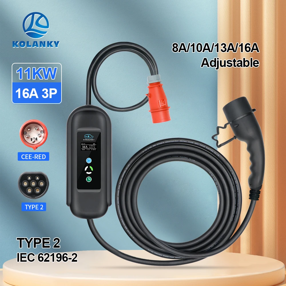 Przenośny 11KW 16A EV przenośna ładowarka Type2 IEC62196-2 EVSE etui z funkcją ładowania pojazd elektryczny PHEV Cars ładowarka CEE Plug 5M kabel