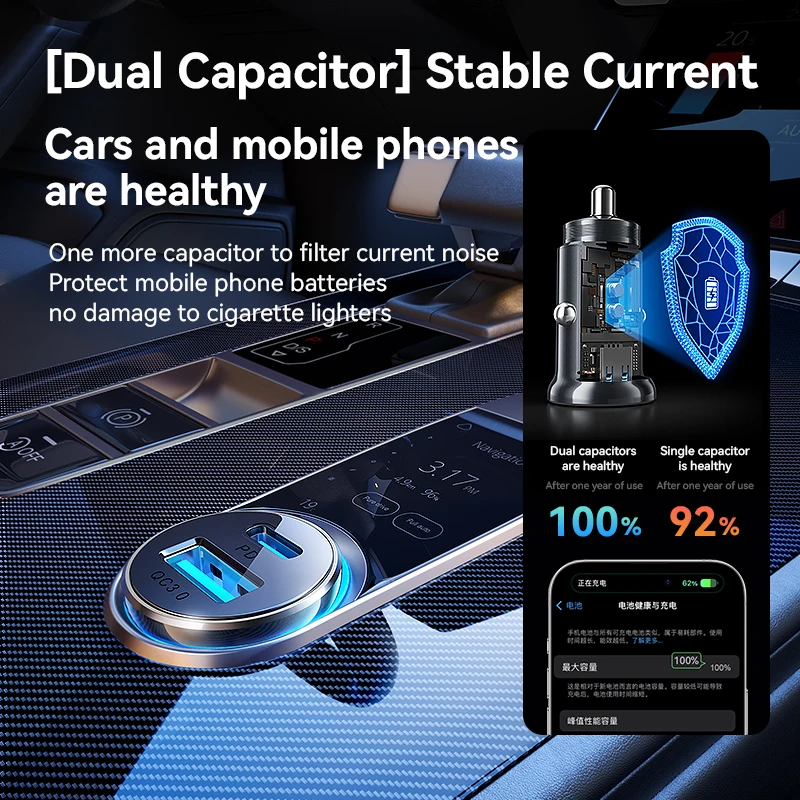 Joyroom 30W mini-autolader PD QC3.0 USB Type-C snel opladen autolader dubbele poorten telefoonoplader voor iPhone Samsung Galaxy
