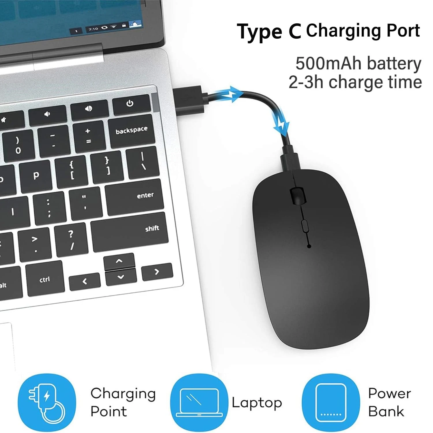 Mouse sem fio recarregável, modos duplos, bluetooth, compatível com 2.4g, usb, mouse para laptop, ipad, tablet, notebook, mouse para jogos