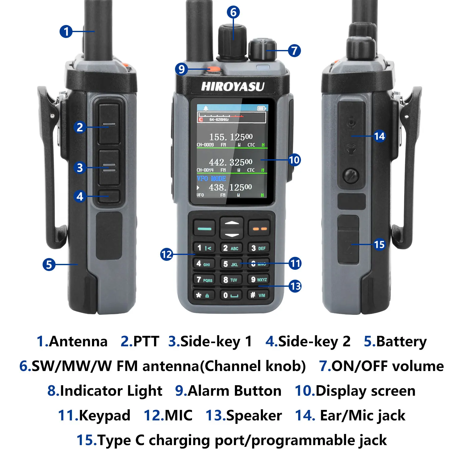Hiroyasu HF SW MW LW SSB CB Walkie Talkie HW-UV938 Multi-band 18-620MHz 840-1000MHz 10 วัตต์ 1024Ch Scrambler CROSS Repeater AM FM