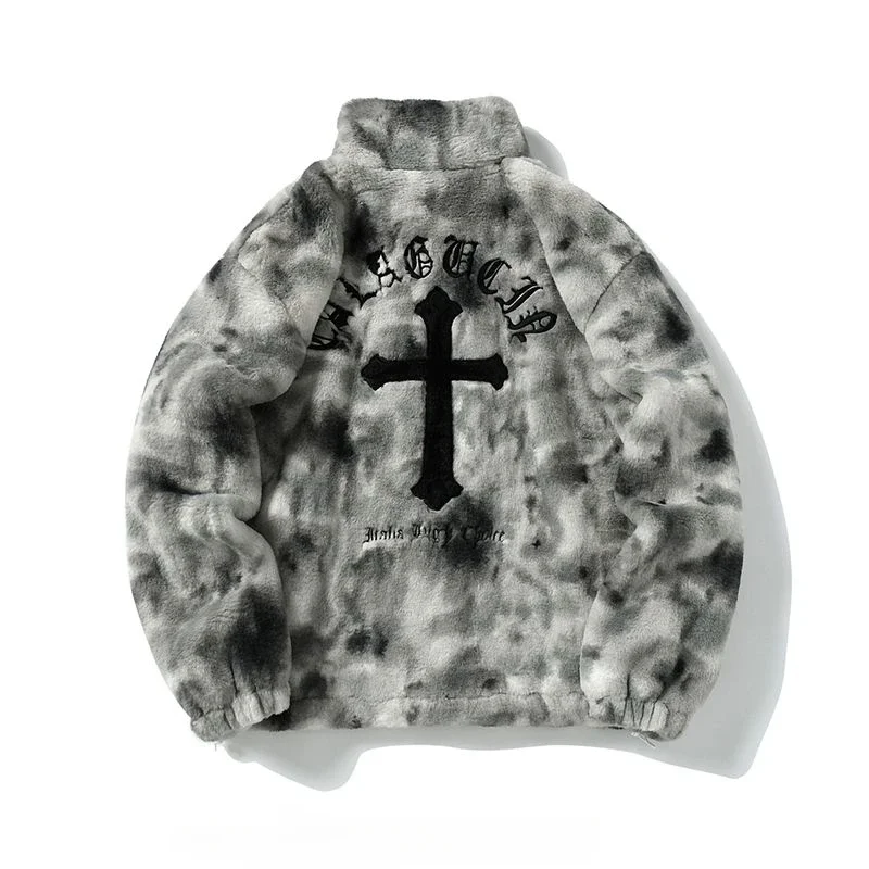 เสื้อแจ็กเก็ตขนแกะกำมะหยี่ปักตัวอักษรเสื้อโค้ทสตรีทผ้าฝ้ายสไตล์อเมริกันวินเทจผู้ชายเสื้อโค้ทแจ็กเก็ตพังค์แฟชั่น Y2K
