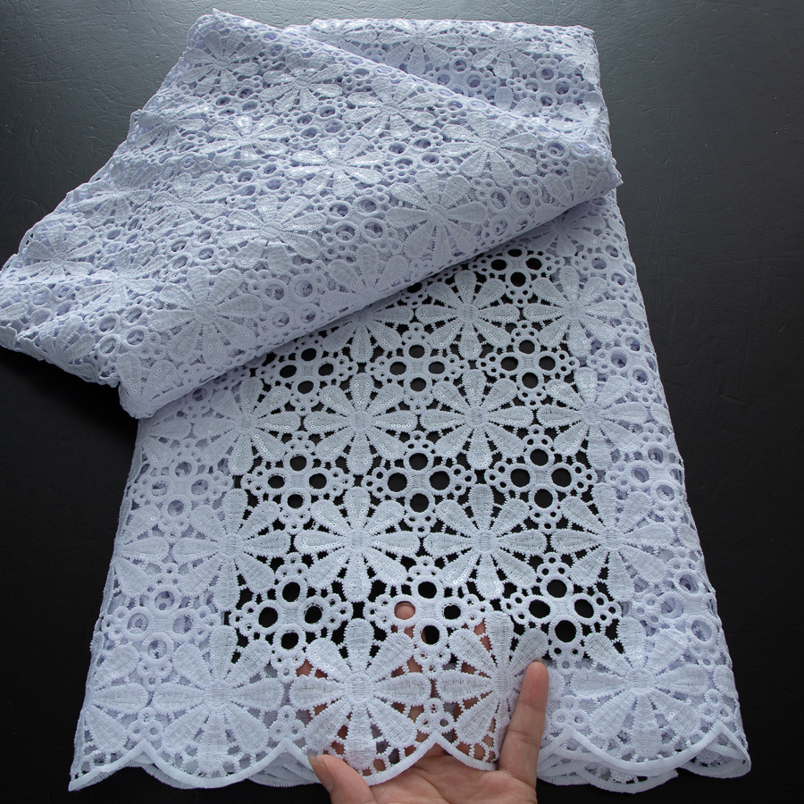 Withe africano chiffon cabo guipure tecido de renda 2025 alta qualidade 5 metros solúvel em água tecido renda francesa para vestidos de festa femininos
