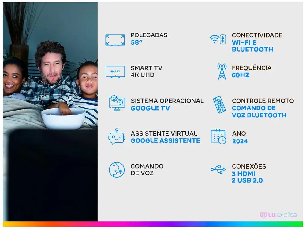 Smart TV 58" 4K UHD D-LED Philips Série 7019 58PUG7019/78 Wi-Fi Bluetooth Google Assistente 3 HDMI 2 USB