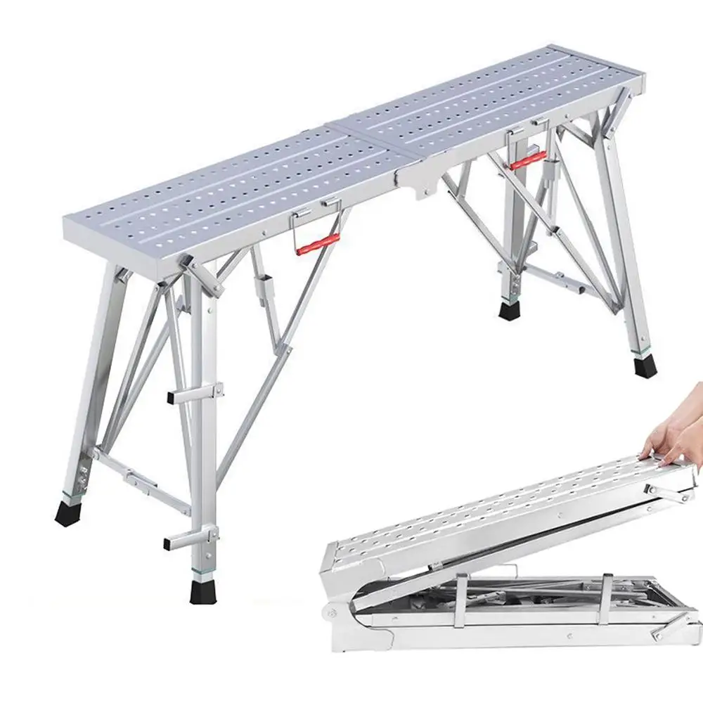 Adjustable Folding Scaffolding Work Platform Ladder Portable Scaffold Car Painting Drywall Patching 800 lbs Capacity Steel