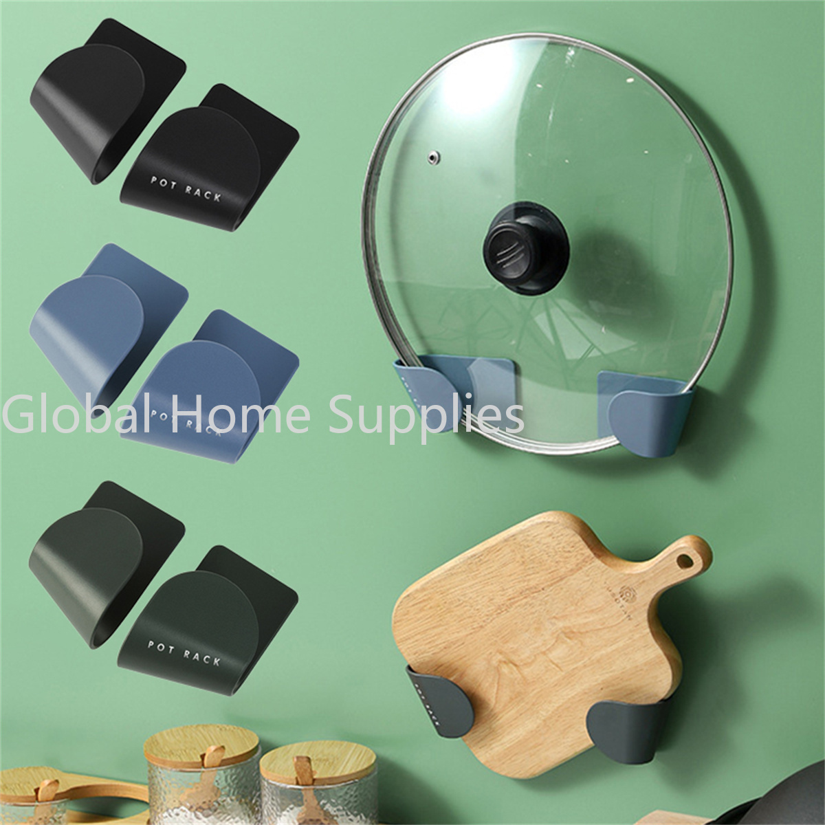 1/2/12Pcs Pot Rack Wall-Mounted Self-Adhesive Household Kitchen Storage Holder Pan Lid Organizer Pot Cover Rack Organizer