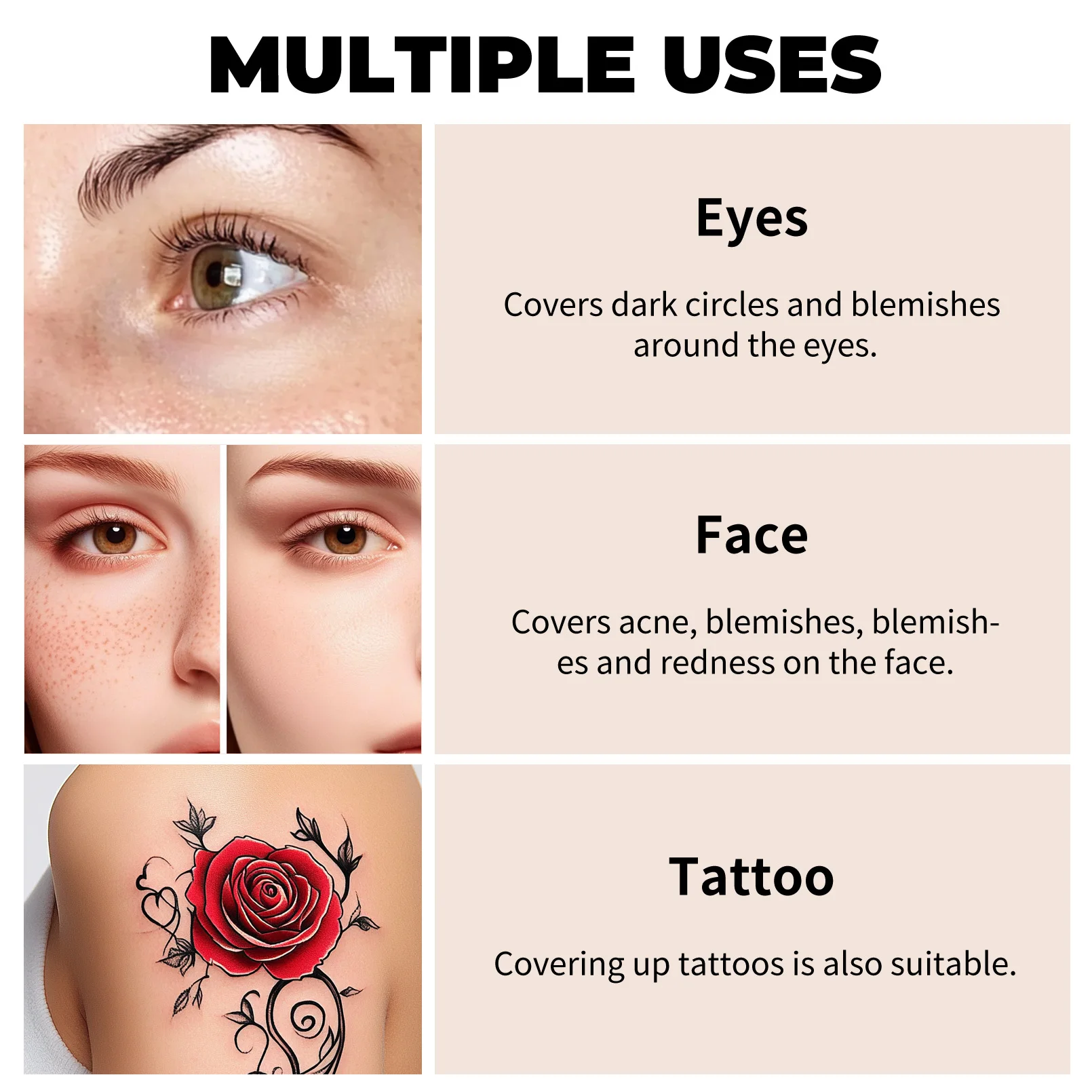 Corrector de cobertura total resistente al agua para tatuajes, cicatrices: base con acabado natural para todos los tonos y tipos de piel