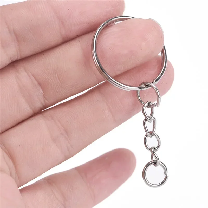 50 porte-clés avec chaînes - Chaînes à boucle de 25 mm de diamètre - Porte-clés en argent avec chaînes de diamètre - 4 chaînes