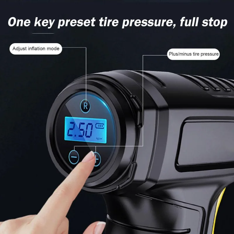 Compressor de ar portátil portátil, sem fio ou com fio, bomba inflável, insuflador de pneus, digital, apto para carro, bicicleta, bolas, 120W