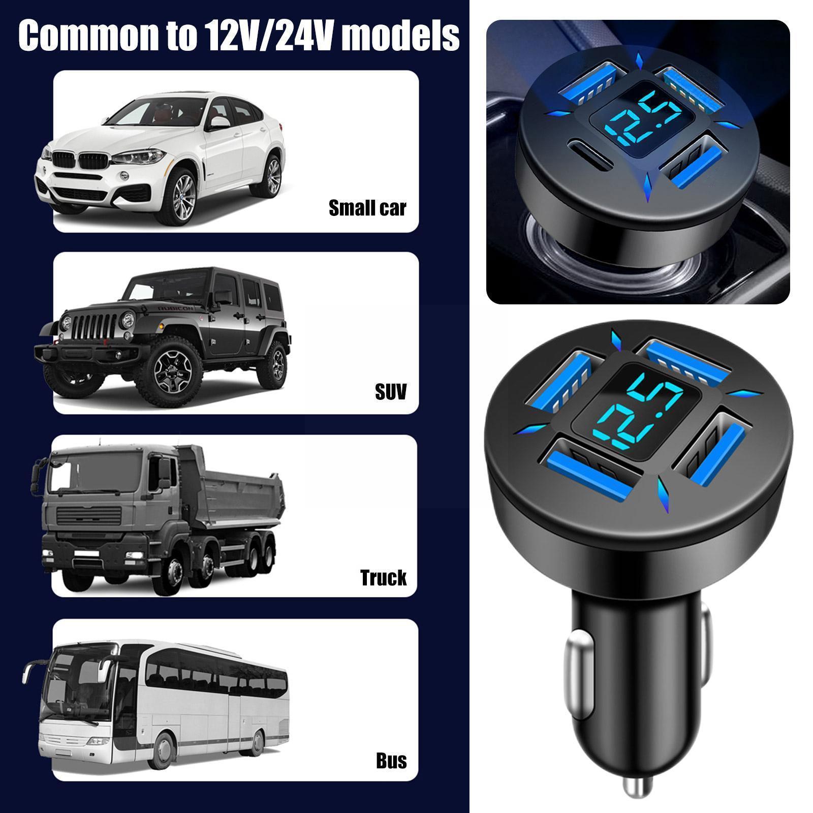 Автомобильное зарядное устройство с 4 USB-портами, 66 Вт