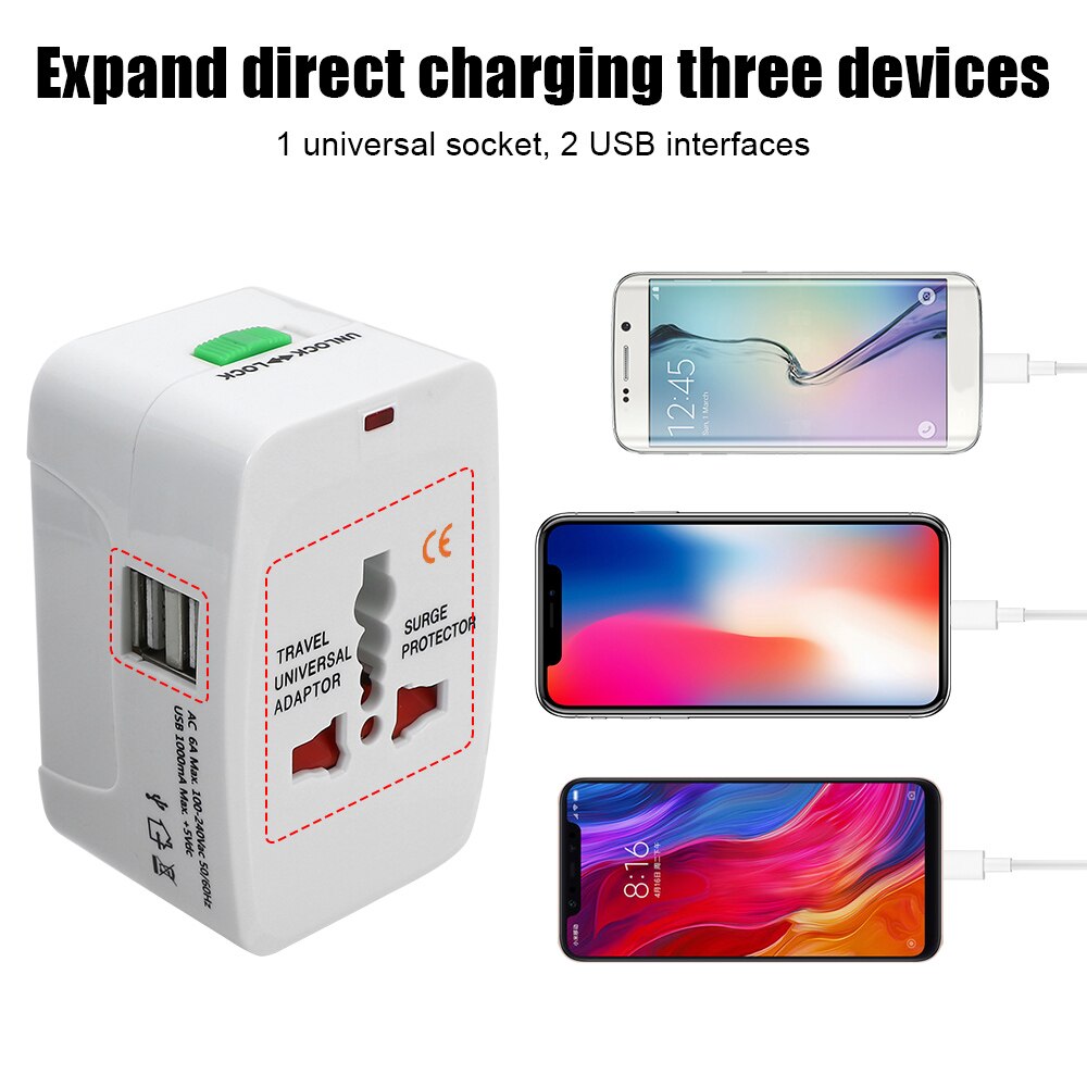 Convertitore AU US UK EU All in One adattatore per spina internazionale 2 porte USB adattatore per caricabatterie ca da viaggio mondiale