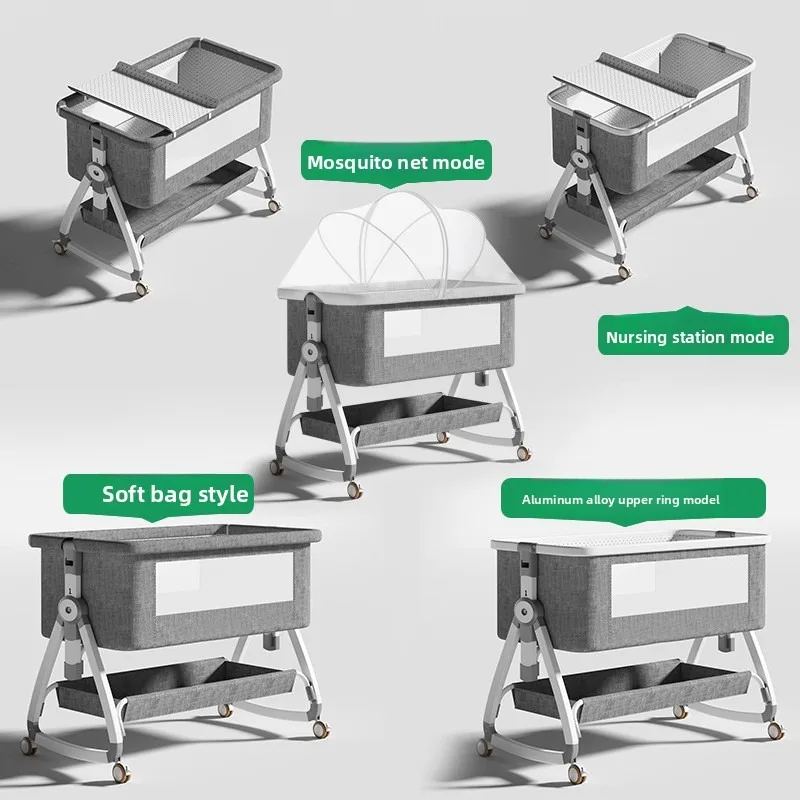 Cuna multifuncional dos en uno, mesa para pañales extraíble, cesta para dormir portátil plegable