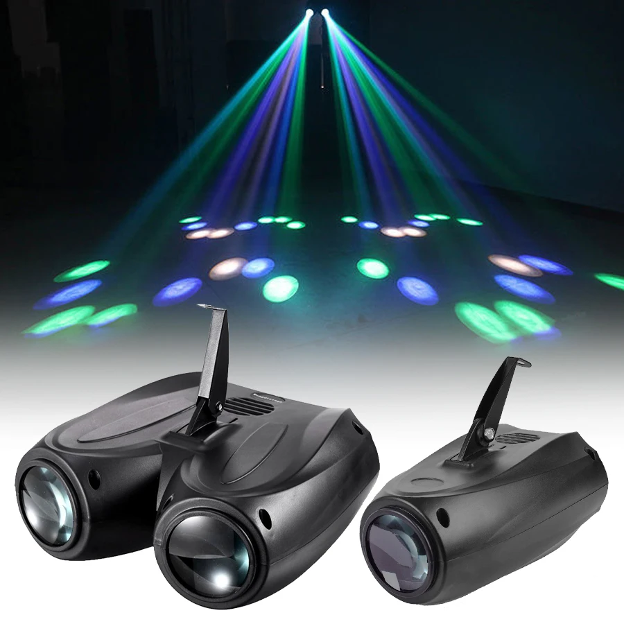 カラフルな 20 ワット RGBW パターンステージ効果ライトサウンドコントロール自走式 LED ダブルヘッド飛行船プロジェクターライト DJ ディスコパーティー