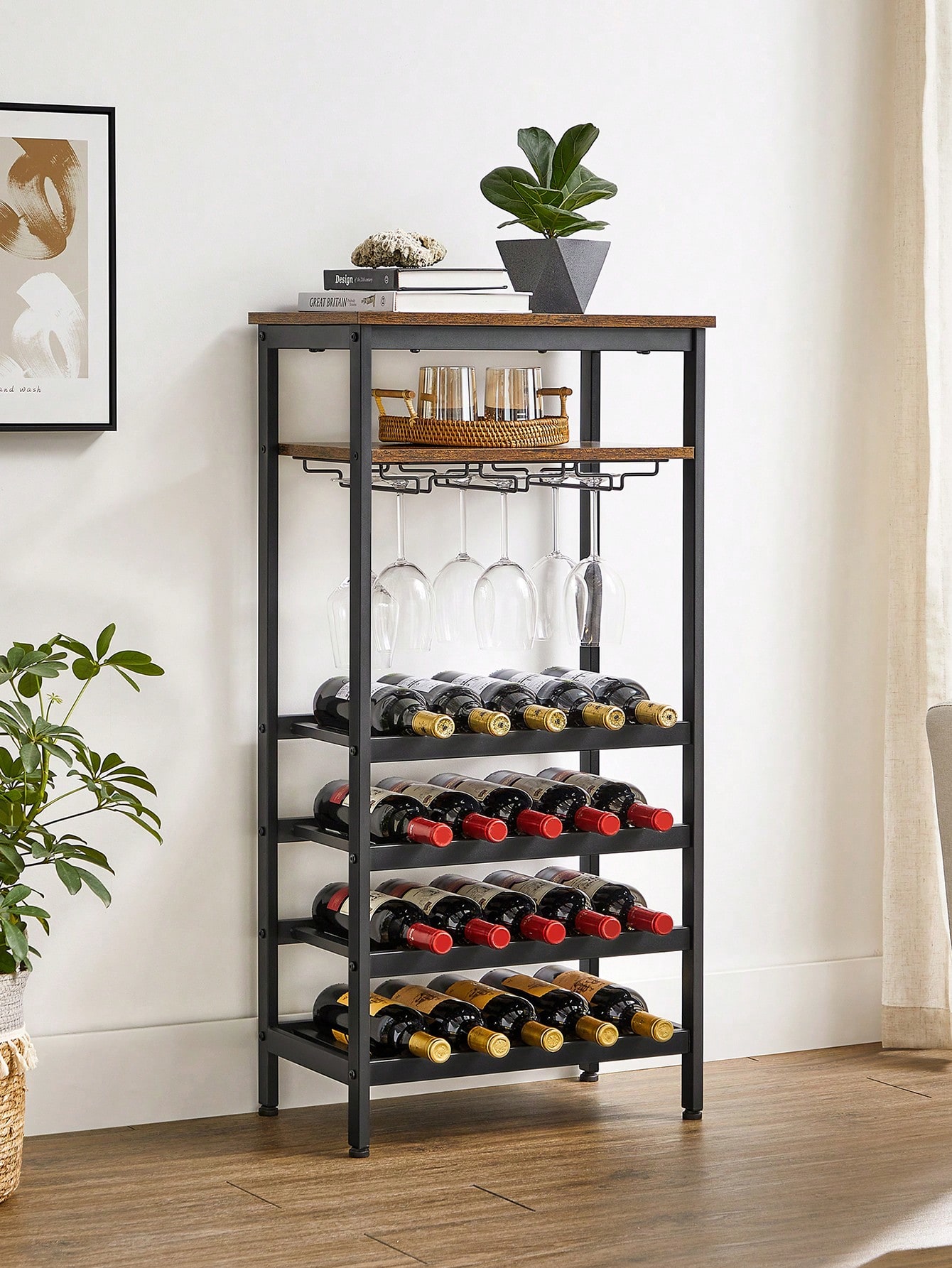 VASAGLE Wine Rack: 20-Bottle with Glass Holder, Cellar, Kitchen, Dining Room, Industrial Style, 50 x 32 x 100 cm