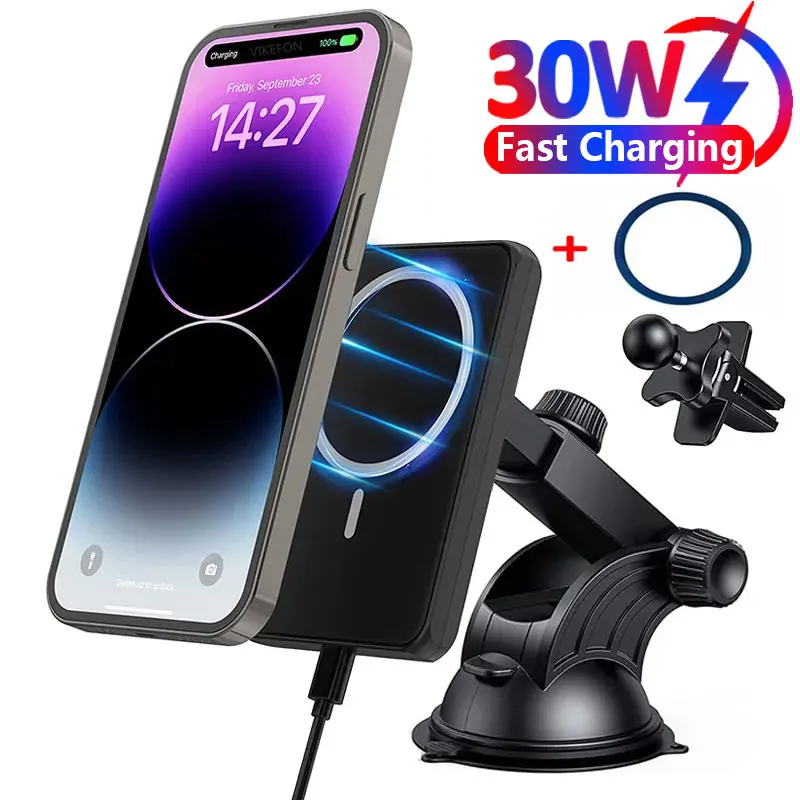 Cargadores magnéticos inalámbricos para coche, soporte de teléfono con ventilación de aire para iphone15, 14, 13, 12, 11Pro Max, Macsafe, soporte de carga rápida, 30W