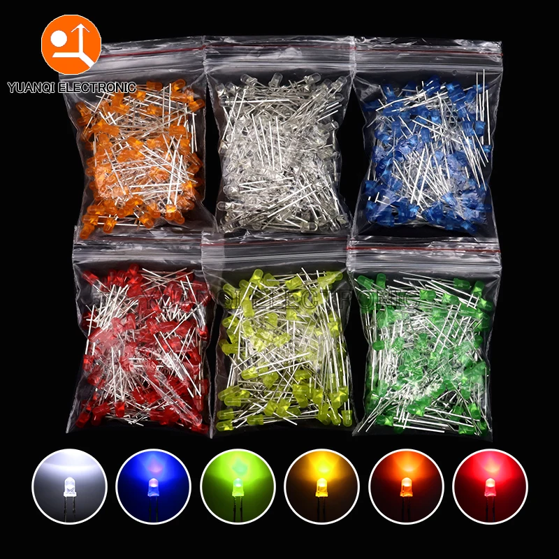 100Pcs 3Mm LED Diode F3 Các Loại Bộ Trắng Xanh Xanh Đỏ Vàng Cam Hồng Tím Trắng Ấm DIY đèn LED Phát Sáng
