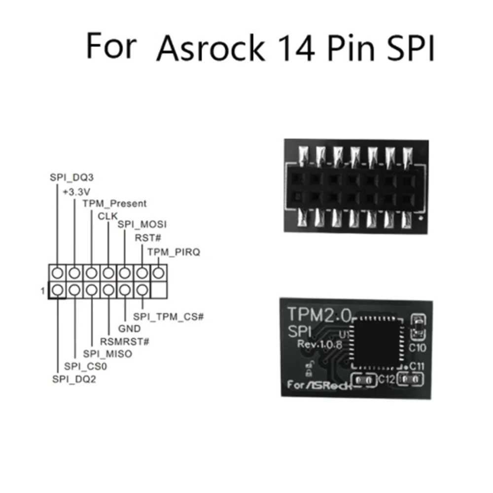 TPM 2.0 การเข้ารหัสความปลอดภัยโมดูลรีโมทคอนโทรล 14 Pin SPI TPM2.0 โมดูลความปลอดภัยสําหรับเมนบอร์ด ASROCK