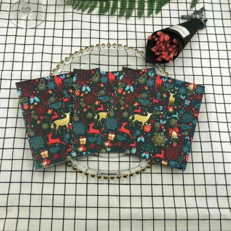 10/20 pièces Pac coloré imprimé noël alce feux d'artifice Table bouche tissu serviettes en papier fête de vacances serviettes en papier carrées 33 cm
