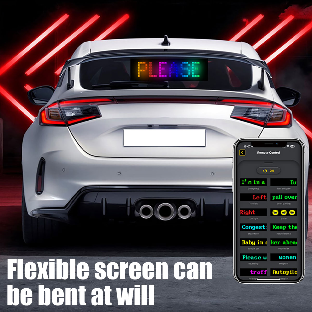 รถ LED Matrix แผงพิกเซลตลก DIY RGB Graffiti เลื่อนข้อความกระจกโฆษณาหน้าจอ APP Control