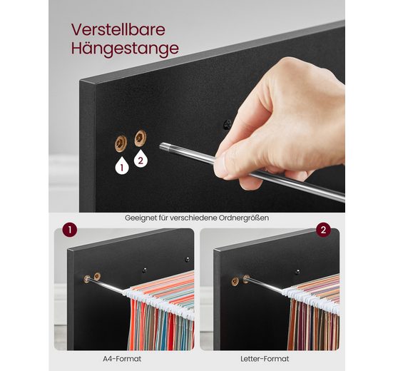 VASAGLE Aktenschrank Rollcontainer, Büroschrank mit Schubladen, rollen