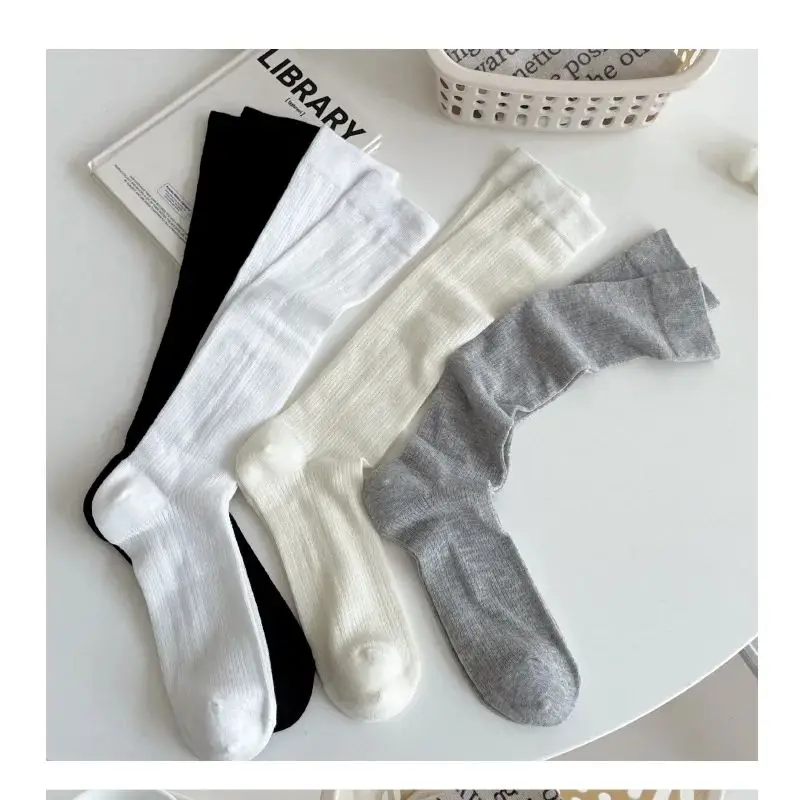 Balletcore bezerro meias femininas meia panturrilha branco preto meias scrunched verão meias de malha fina